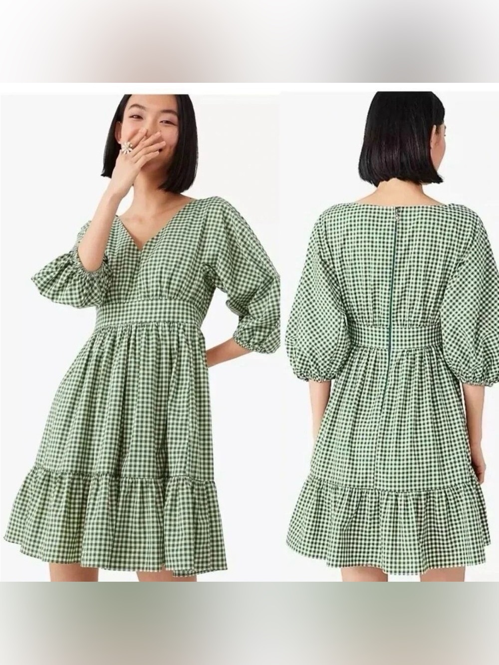 NWT V-neck Green Gingham Dress 💚